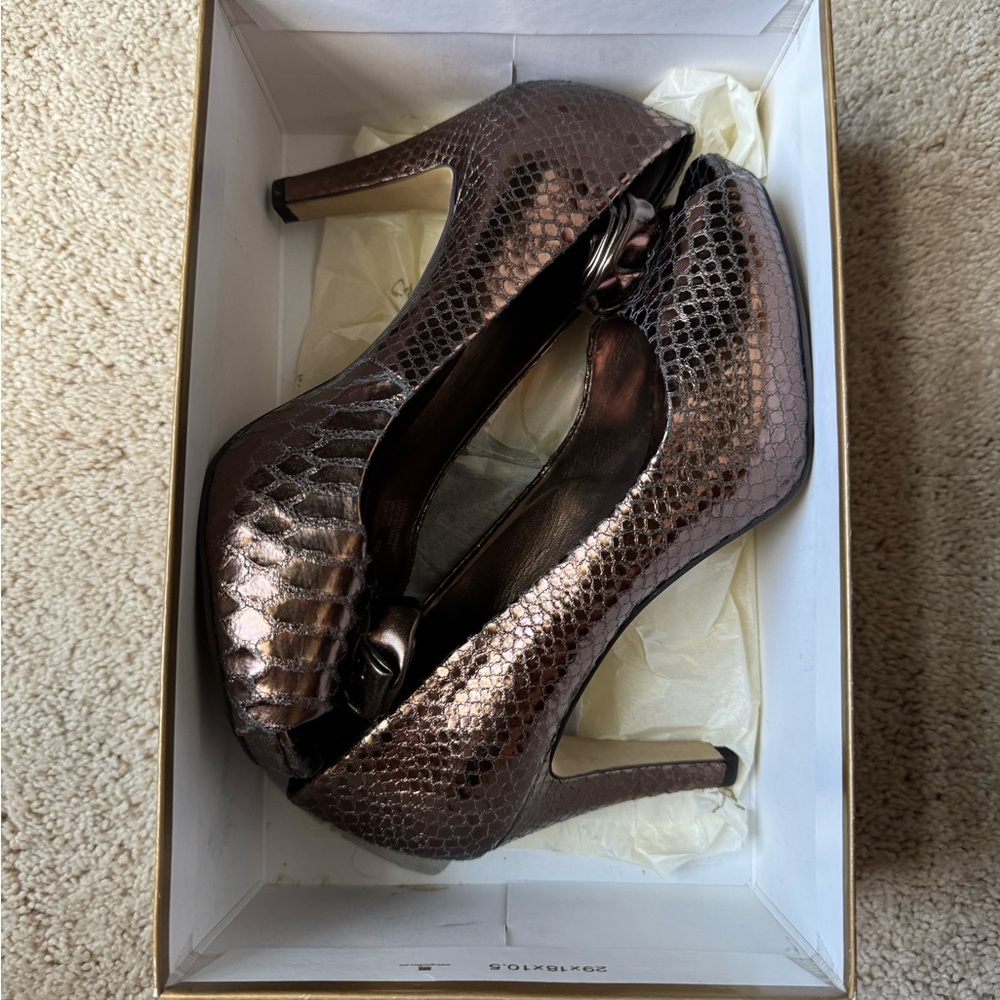 Franco Sarto Bronze Metal A-office Peep Toe Pump